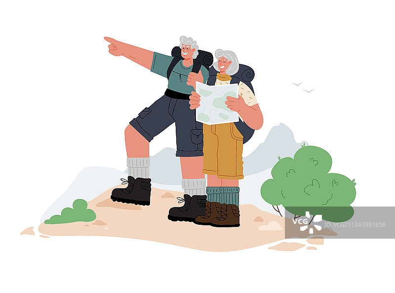 一对老年夫妇攀登图片素材