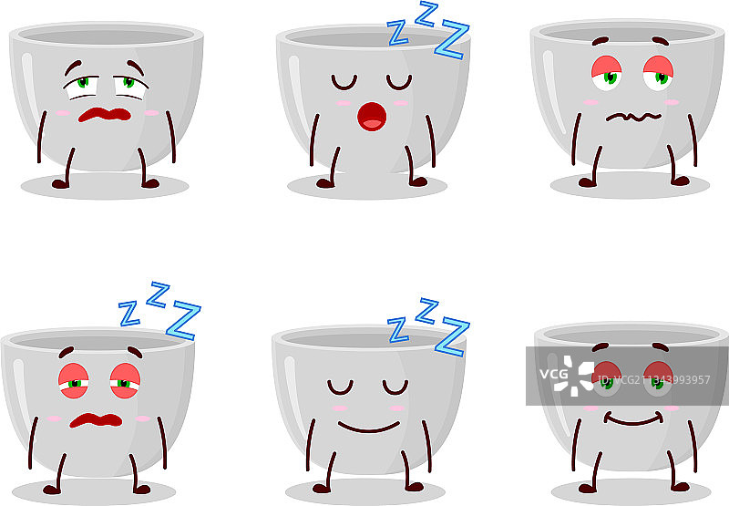 带困倦表情的角色塑料碗图片素材