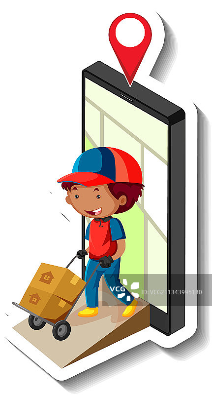 送货员发送箱子的贴纸模板图片素材