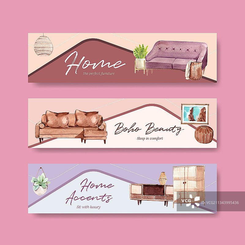 波西米亚家具概念banner模板图片素材