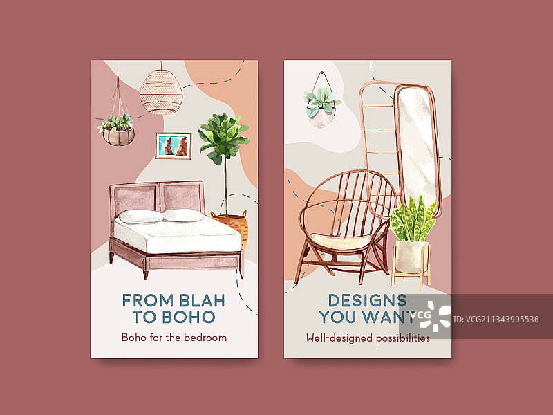 具有波西米亚家具概念的Instagram模板图片素材