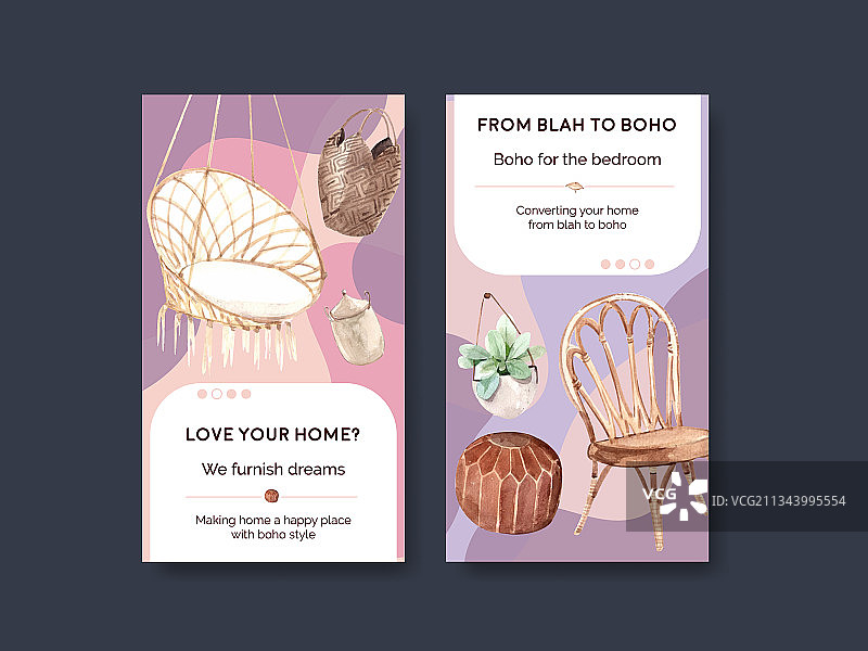 具有波西米亚家具概念的Instagram模板图片素材