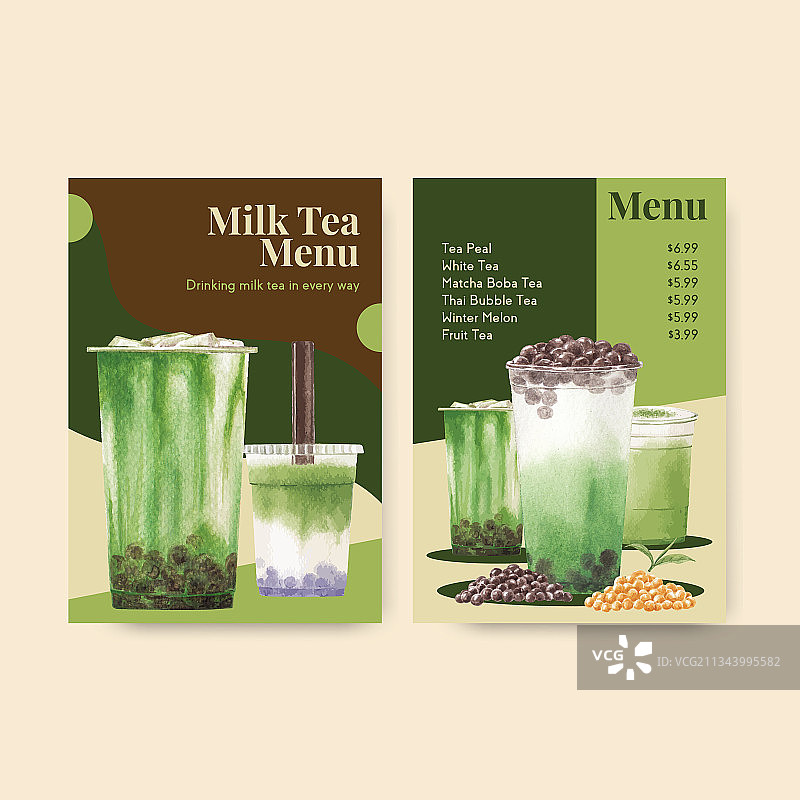 含珍珠奶茶概念设计的菜单模板图片素材