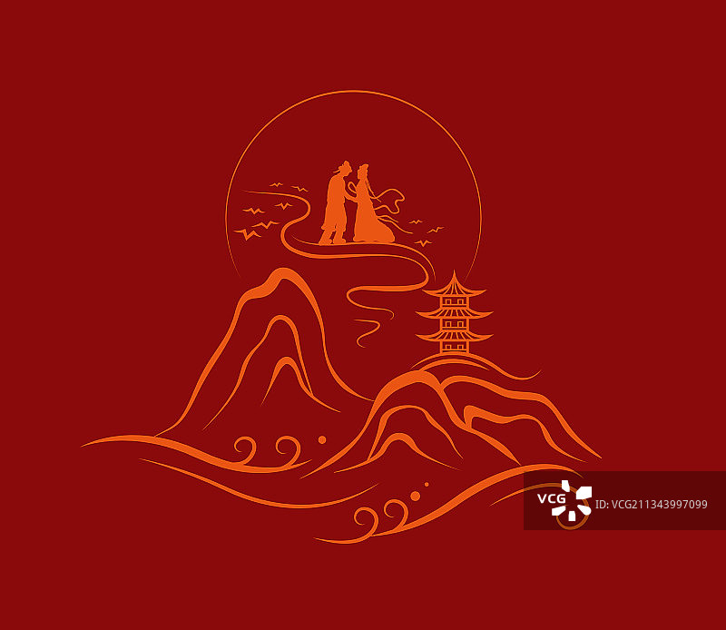 七夕剪影简约线条图案图片素材