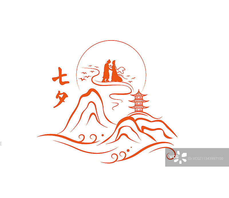 七夕剪影简约线条图案图片素材