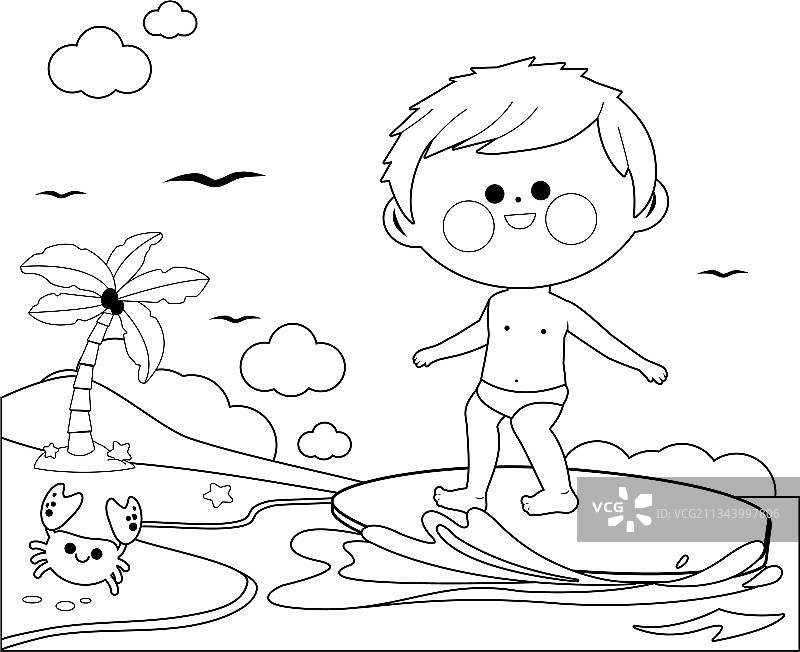 男孩在海中冲浪图片素材