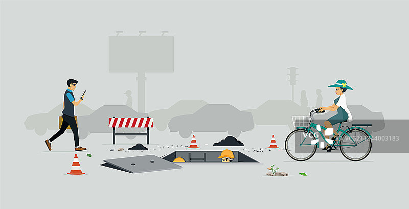 街道上的管道维修图片素材