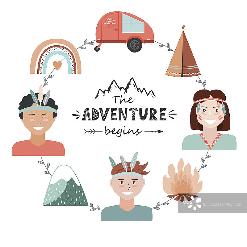 部落风格的儿童露营探险概念图片素材