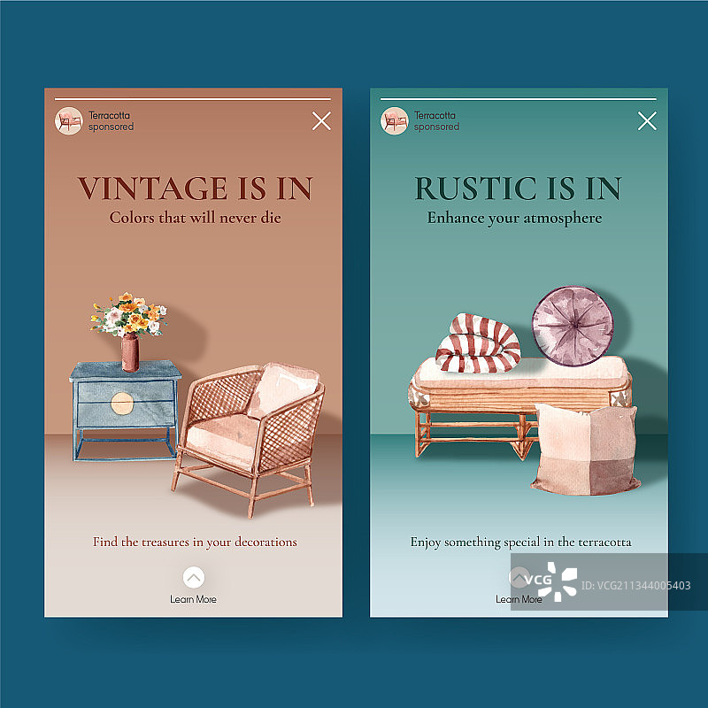 具有赤陶装饰概念的Instagram模板图片素材