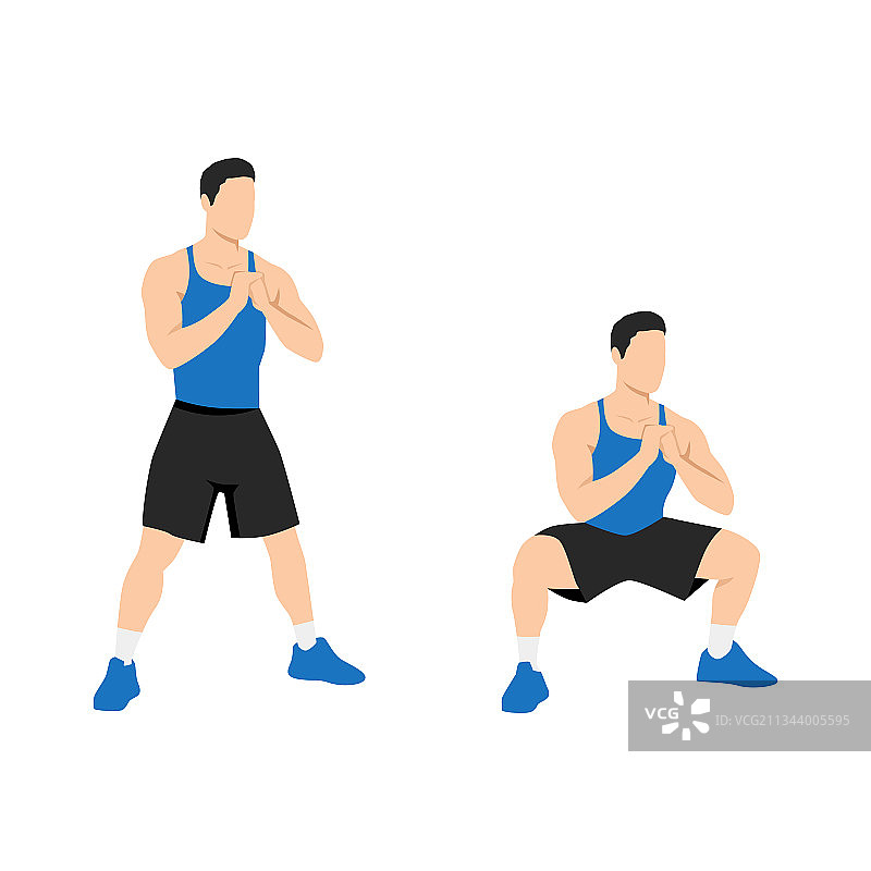 男人做自重相扑宽站姿深蹲图片素材