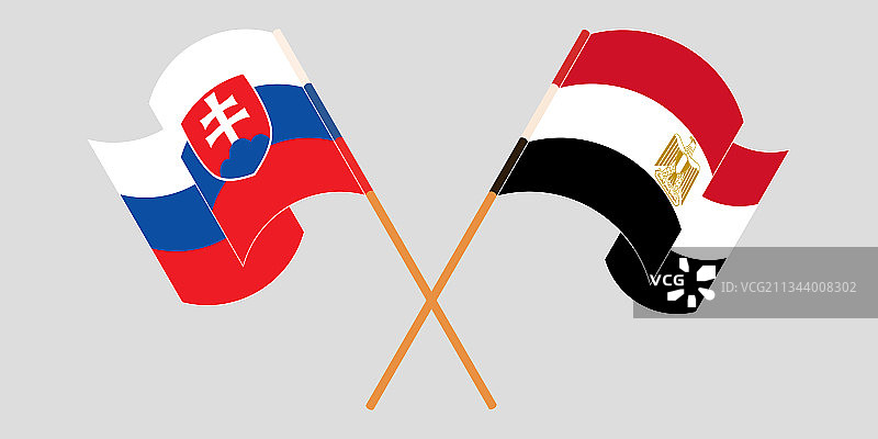 埃及和斯洛伐克国旗交叉飘扬banner图片素材