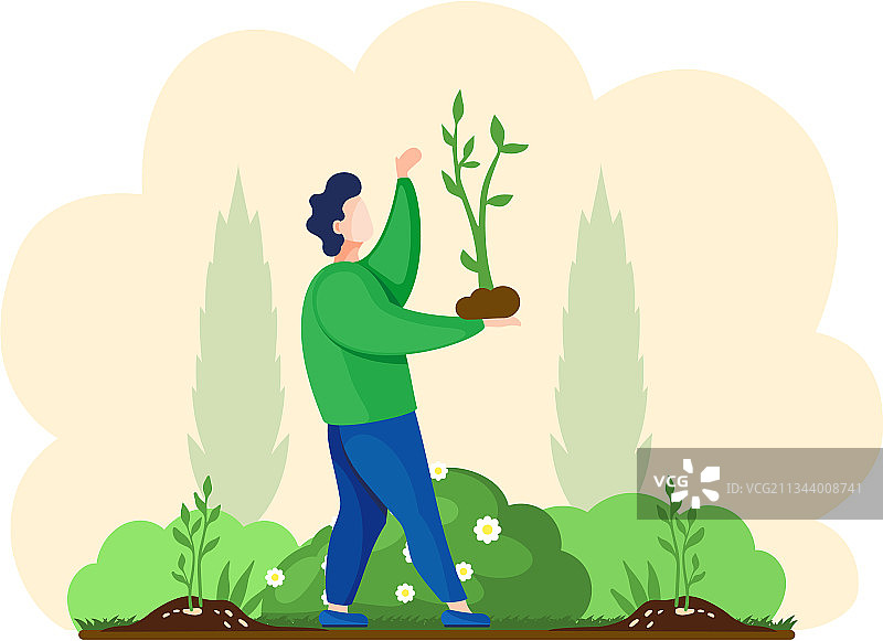 农民种植卡通农业幼苗图片素材