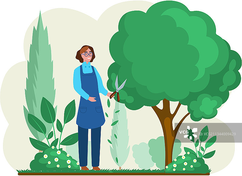 花园女园丁用剪刀修剪图片素材