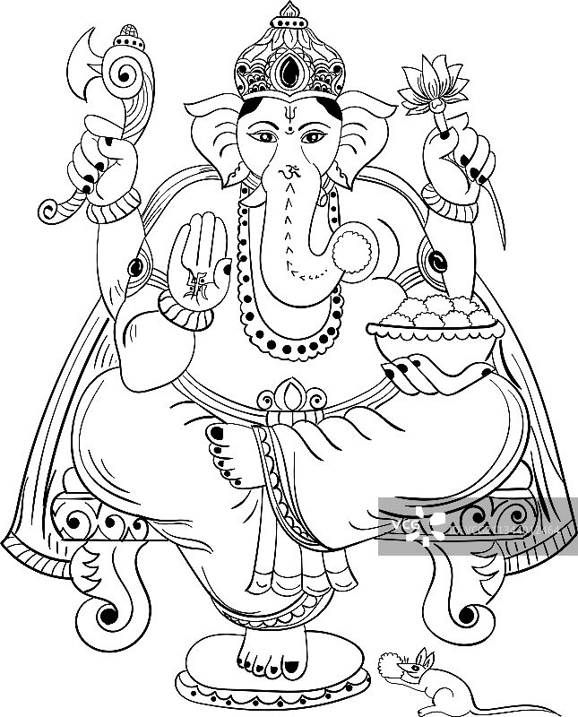 印度象头神伽尼什线条艺术图片素材