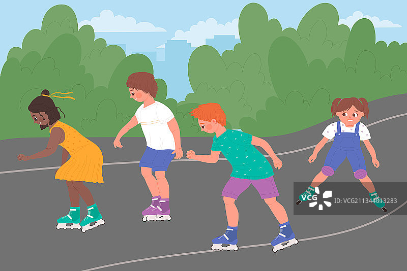 孩子们一起玩轮滑，户外运动图片素材