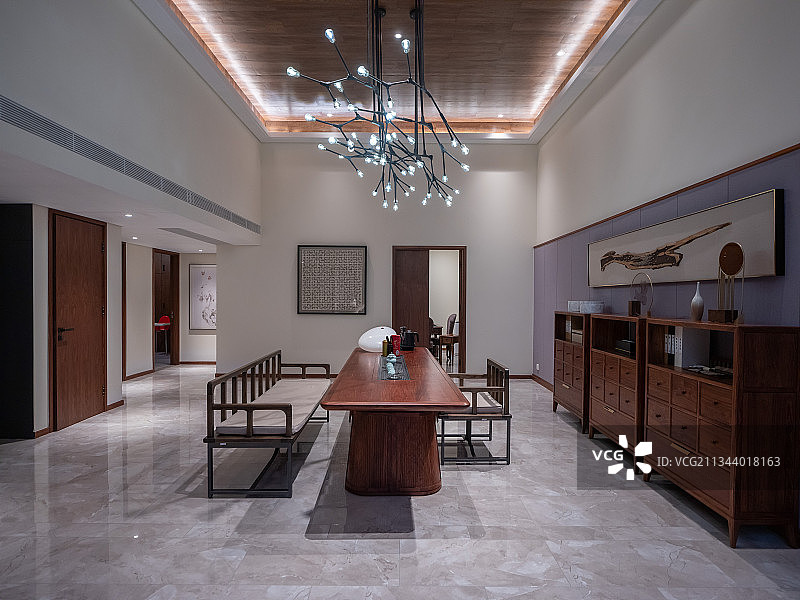 现代，中式，样板房，空间设计，茶室图片素材