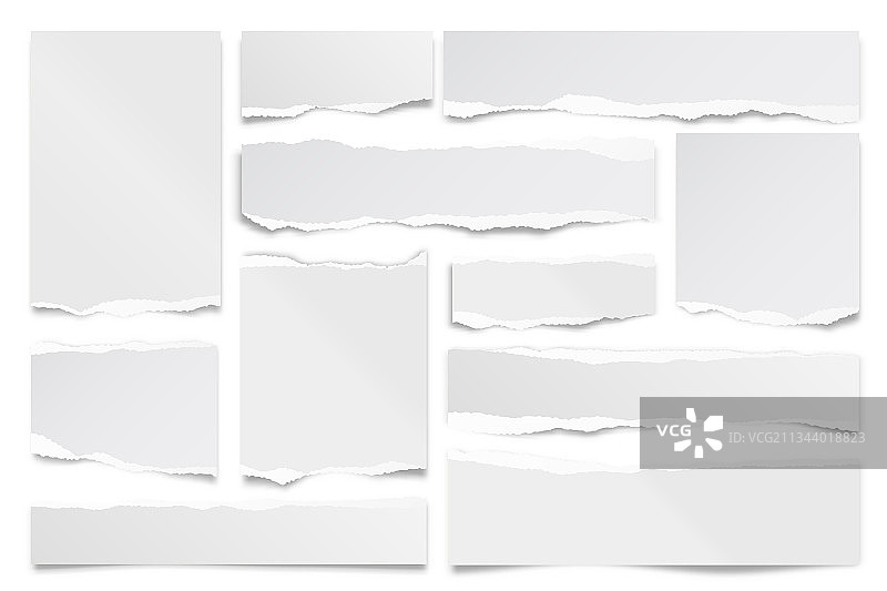 白色背景上的撕裂纸条图片素材