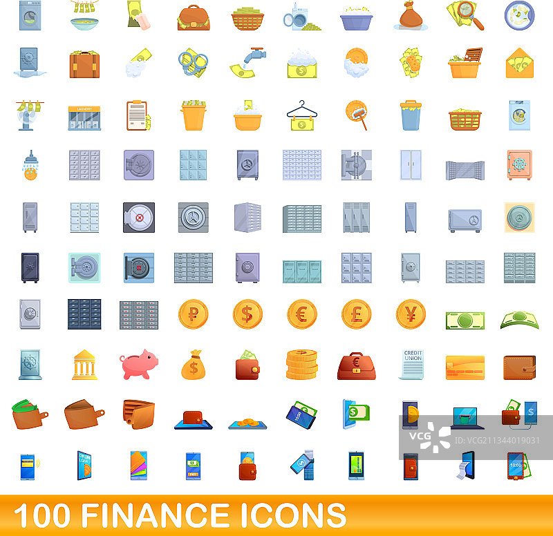 100个金融图标集合（卡通风格）图片素材