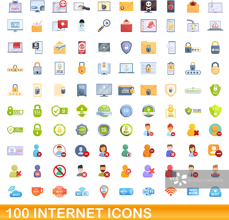 100个互联网图标卡通风格图片素材