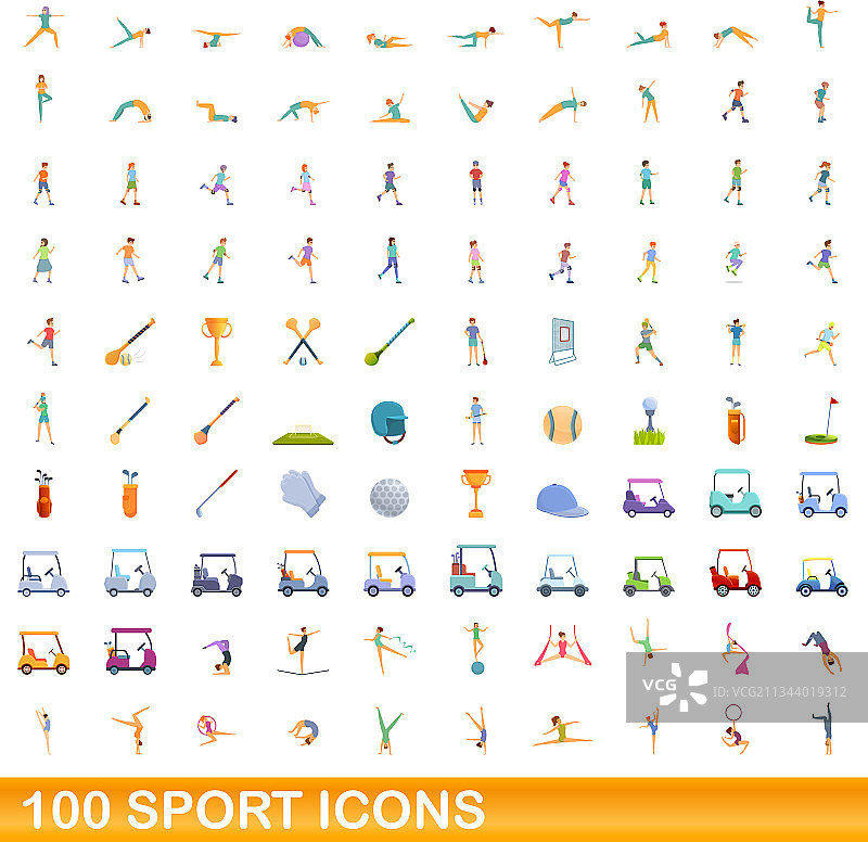 100个运动图标卡通风格合集图片素材
