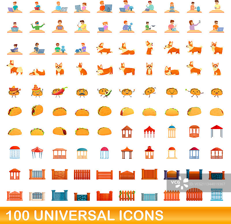 100个通用图标设定卡通风格图片素材