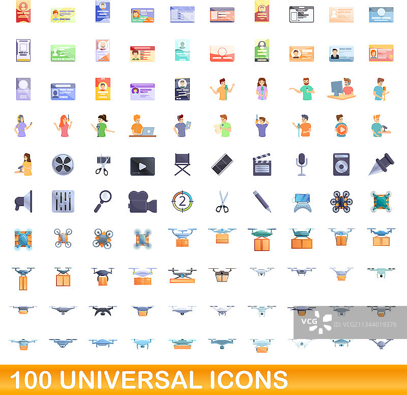 100个通用图标设定卡通风格图片素材