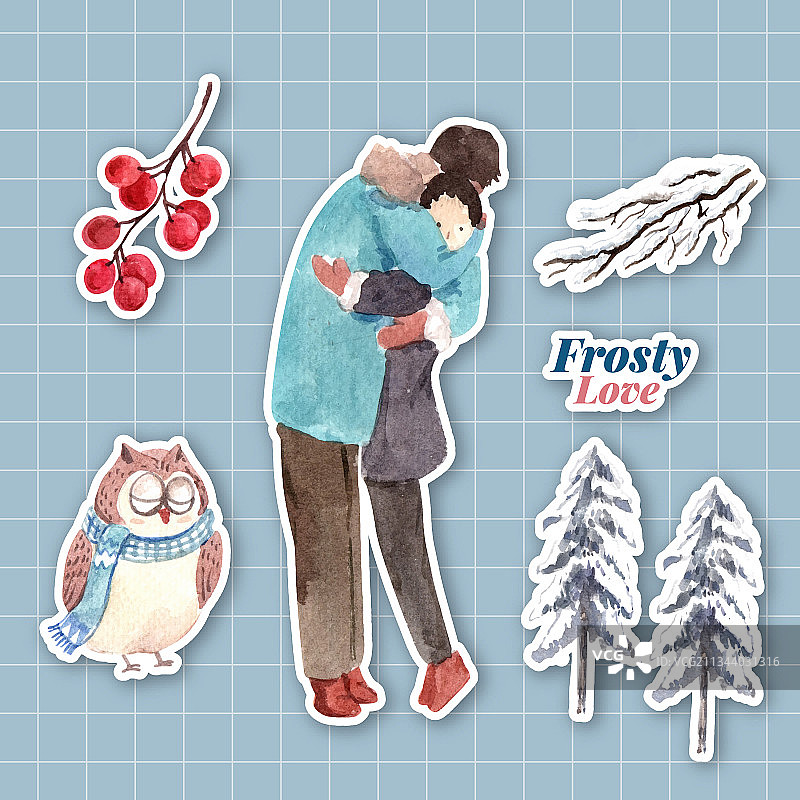 冬季爱情主题贴纸模板设计图片素材