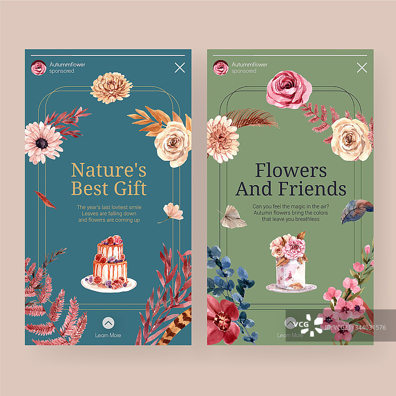 具有秋季花卉概念的Instagram模板图片素材