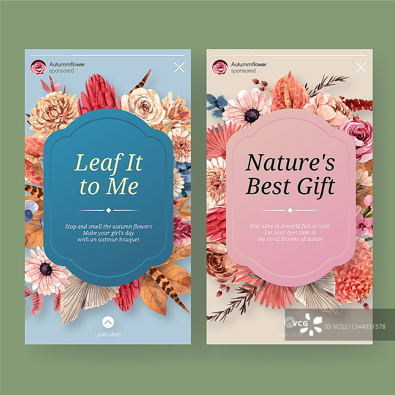 具有秋季花卉概念的Instagram模板图片素材