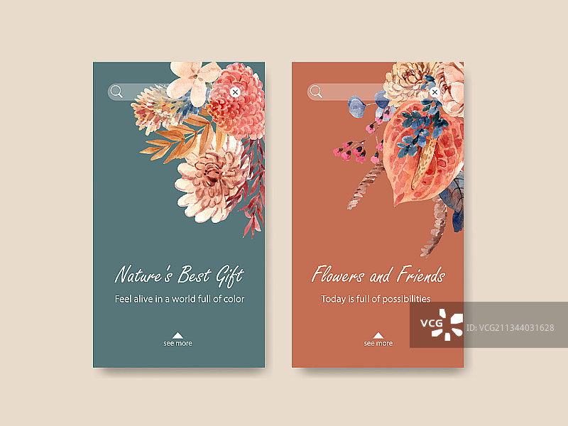 具有秋季花卉概念的Instagram模板图片素材