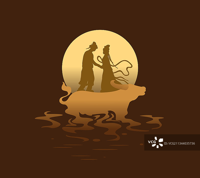 七夕牛郎织女简约图案图片素材