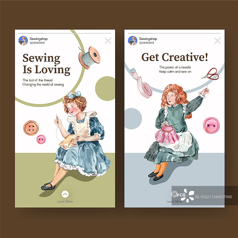 缝纫概念Instagram模板设计图片素材