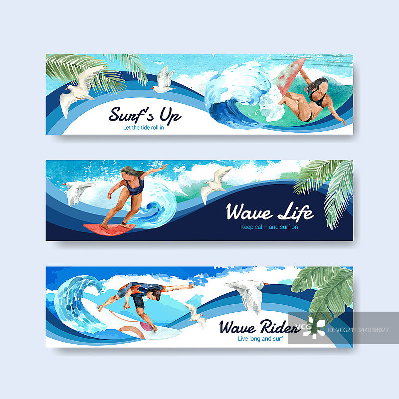 带有海滩冲浪板设计的banner模板图片素材
