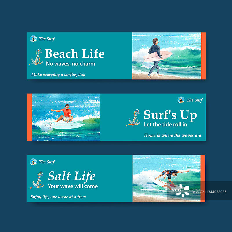 带有海滩冲浪板设计的banner模板图片素材