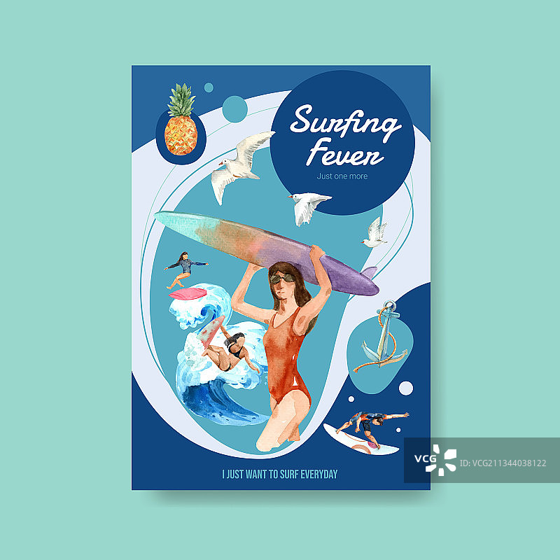 海滩冲浪板海报模板图片素材