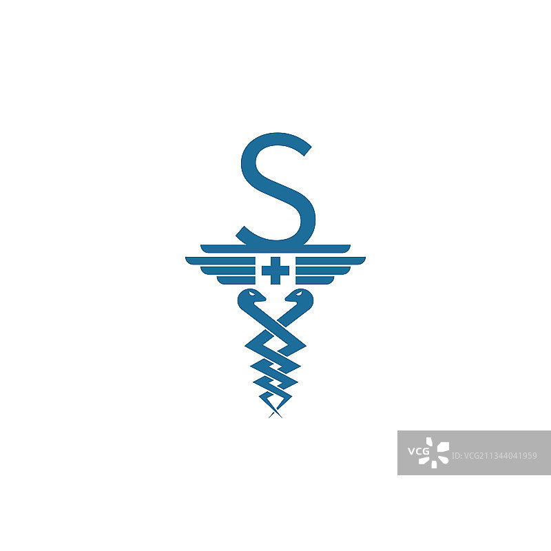 带有双蛇杖图标的字母S Logo设计图片素材