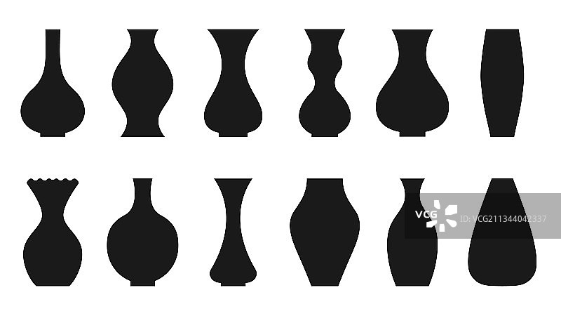 黑色剪影对称扁平花瓶套装图片素材