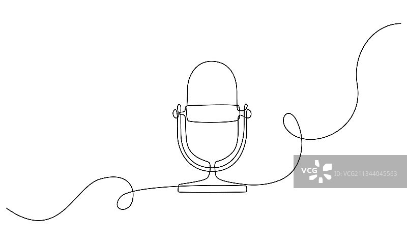 播客麦克风的连续单线画图片素材