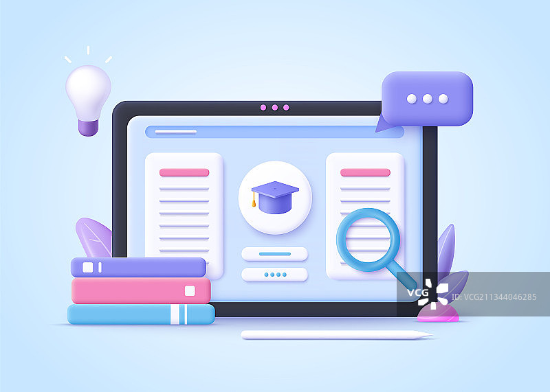 3D在线家庭电子学习概念图片素材