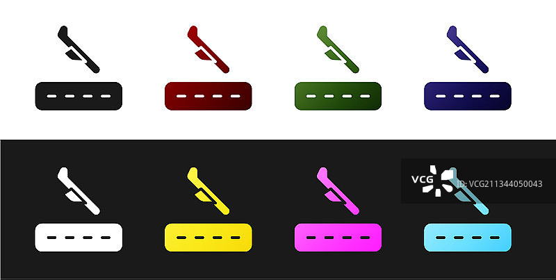 飞机着陆图标黑白背景套装图片素材