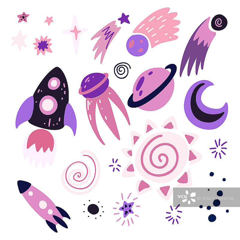 儿童宇宙星星月亮元素组合图片素材