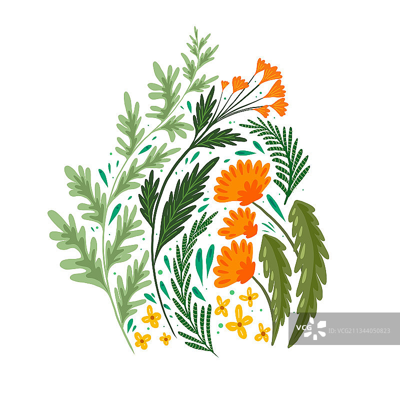 扁平风格的草地和花田捧花图片素材