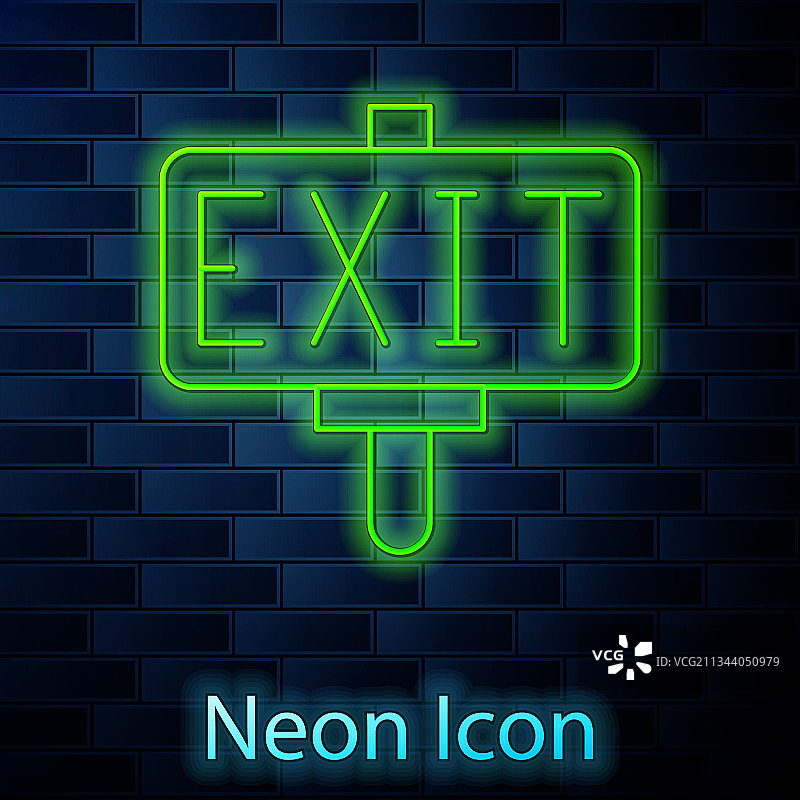 发光的霓虹灯安全出口砖墙图标图片素材