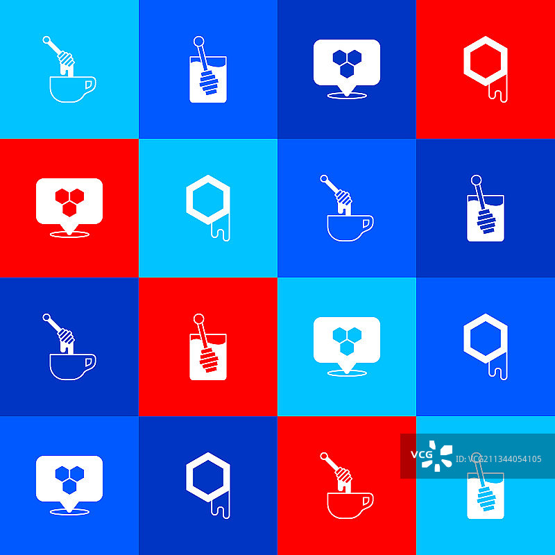 蜂蜜勺棒与蜂蜜蜂窝蜜蜂套装图片素材