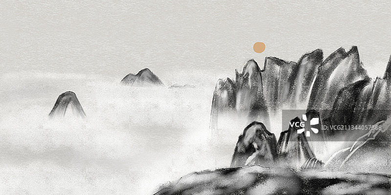 水墨山水，黄山云海 中国风景图片素材