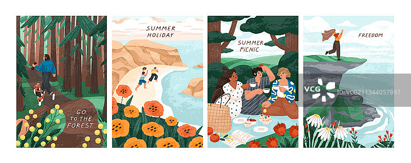 夏季假日人物场景卡片集图片素材