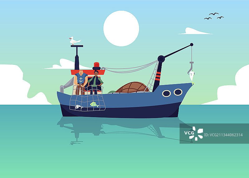 渔民撒网捕鱼海景图片素材