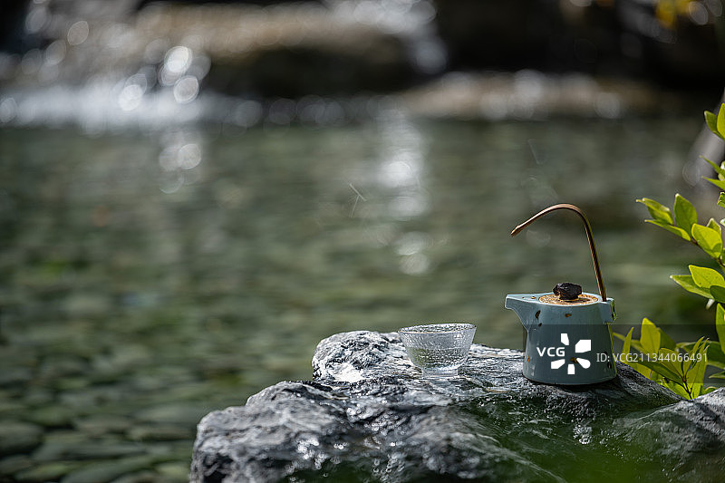 禅意，茶具，户外，清澈见底，溪流图片素材