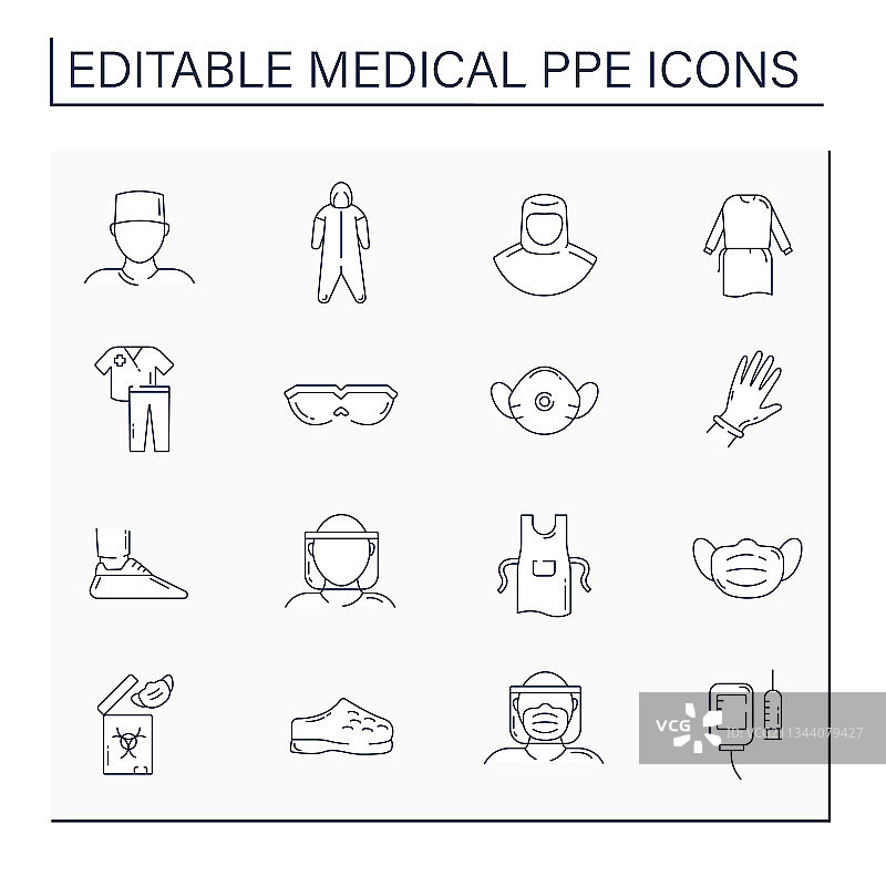 医用个人防护装备线条图标集图片素材
