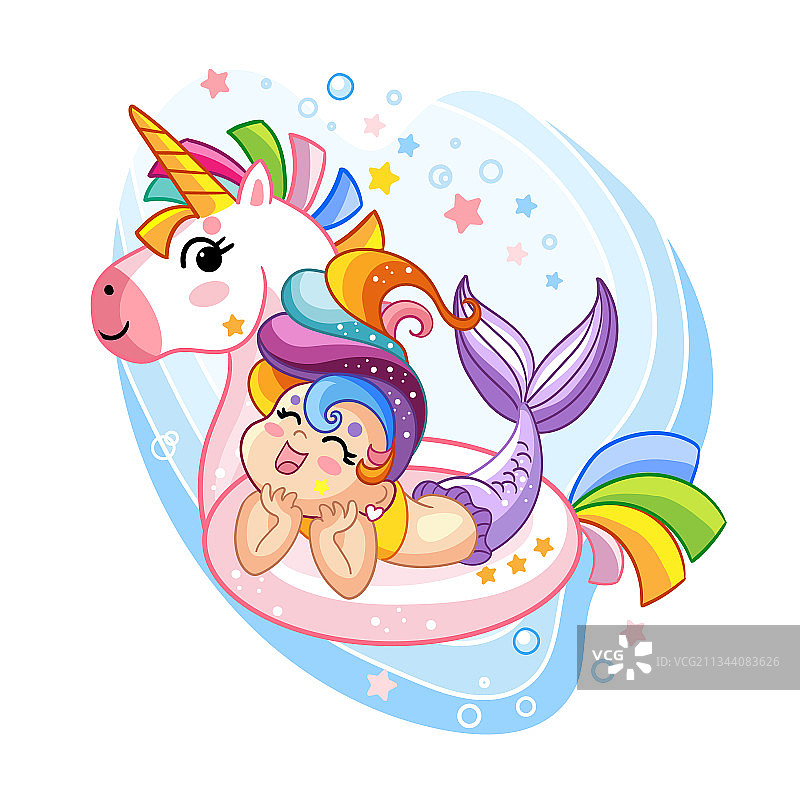 可爱美人鱼和充气泳圈图片素材